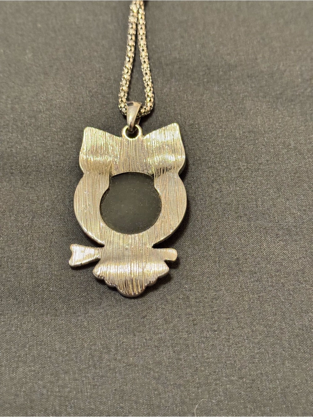 Silver Owl Pendant Necklace with Black Stone and Blue Accents - Picture 4 of 4